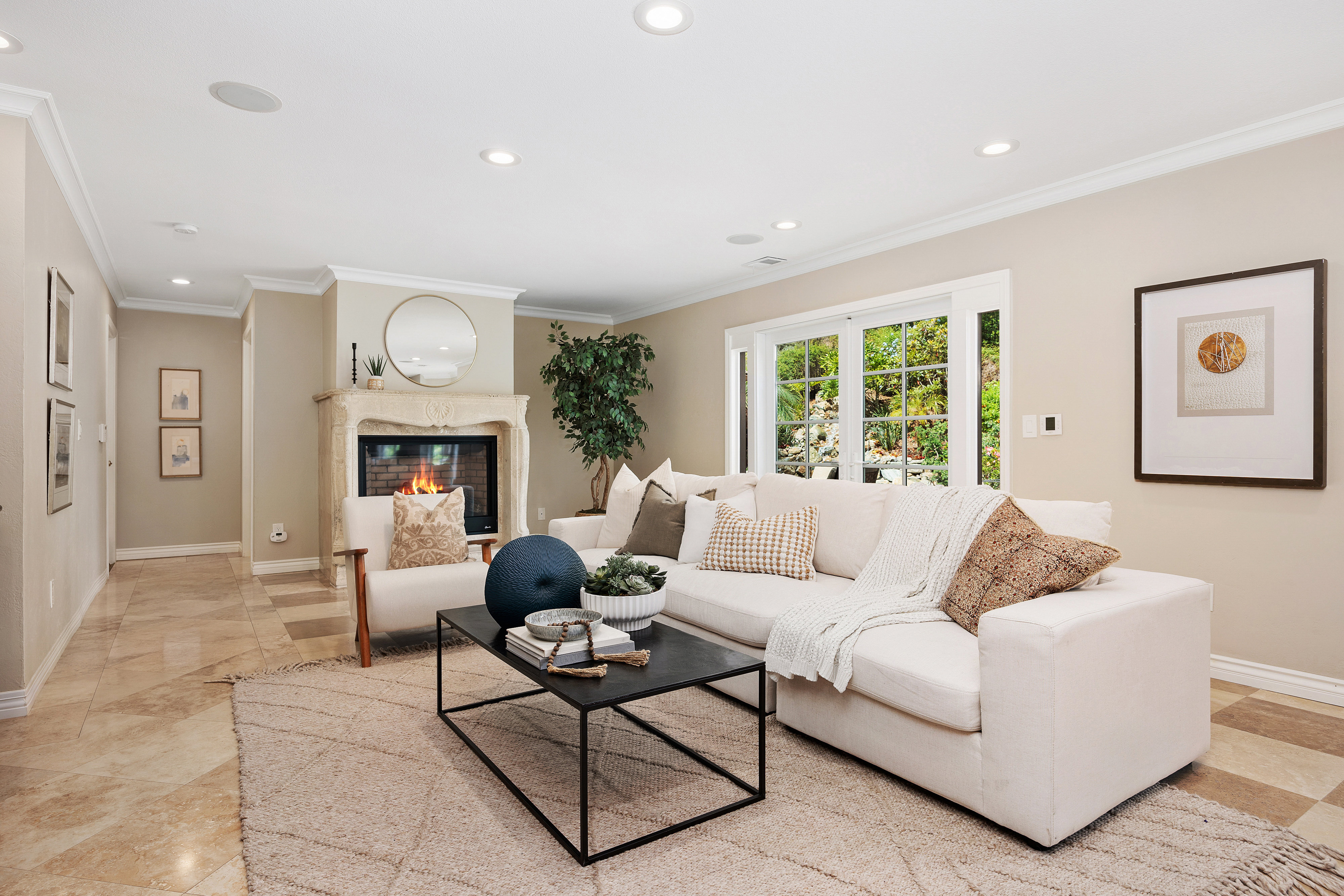 Occupied staging living room fireplace Encinitas
