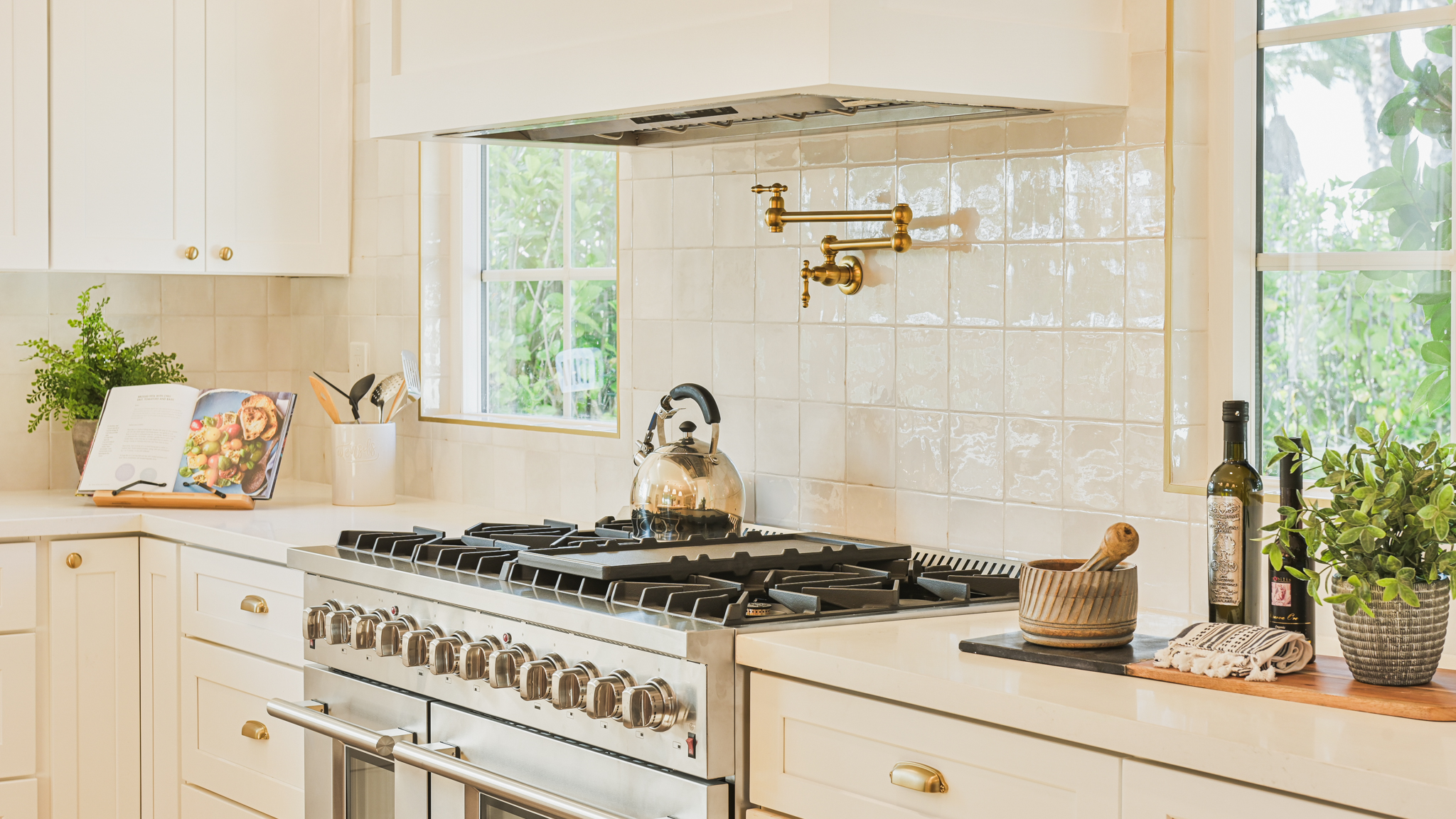 Staged kitchen range detail San Diego
